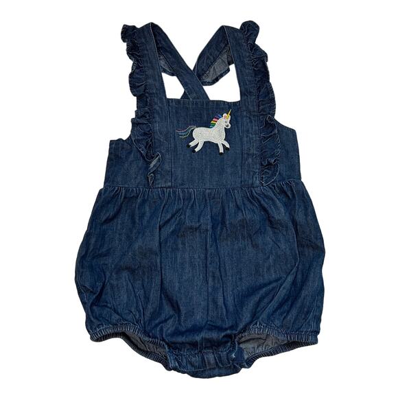 Hanna Andersson Denim Unicorn Romper 90 - Picture 1 of 4